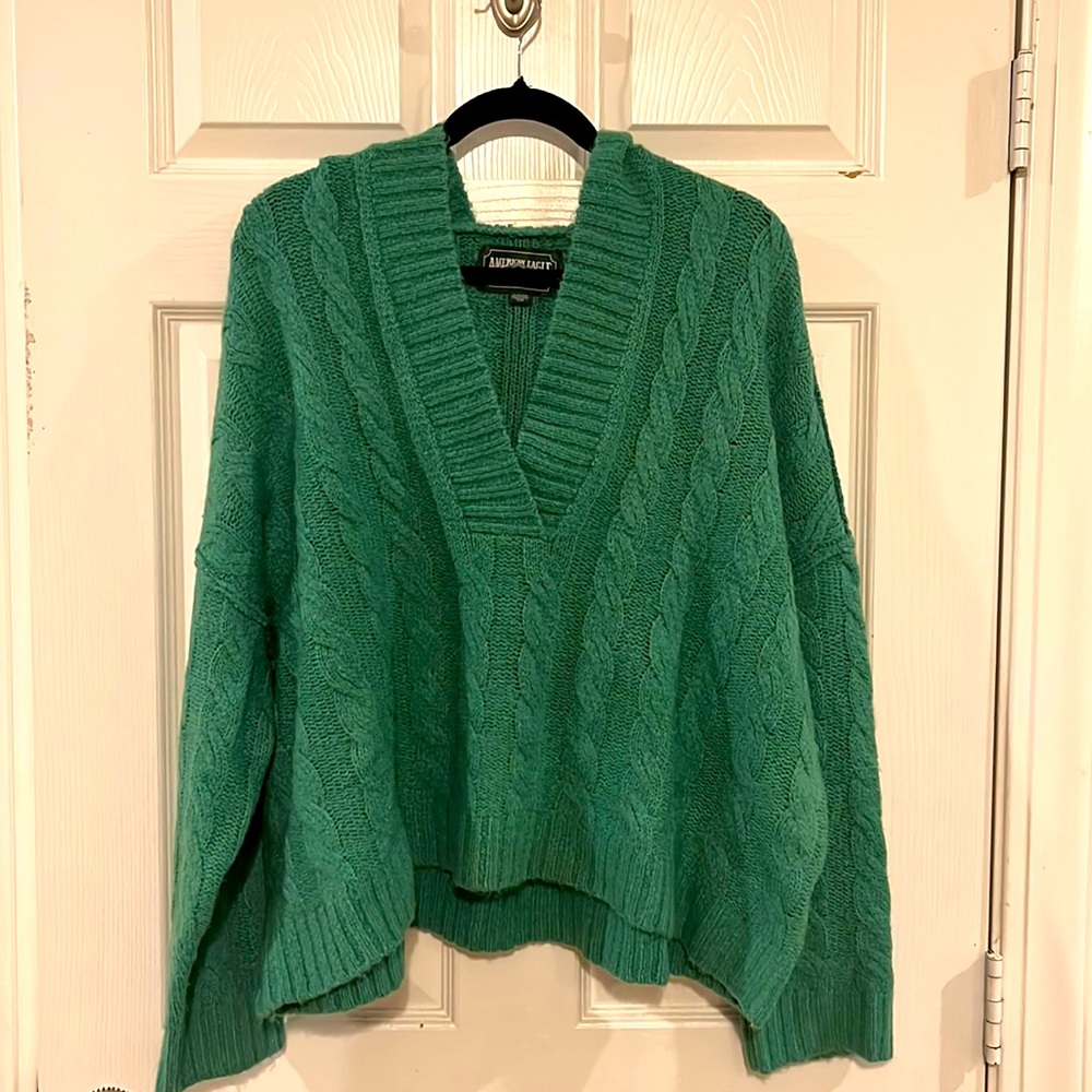 Green cropped hooded sweater from American Eagle XL, only worn once